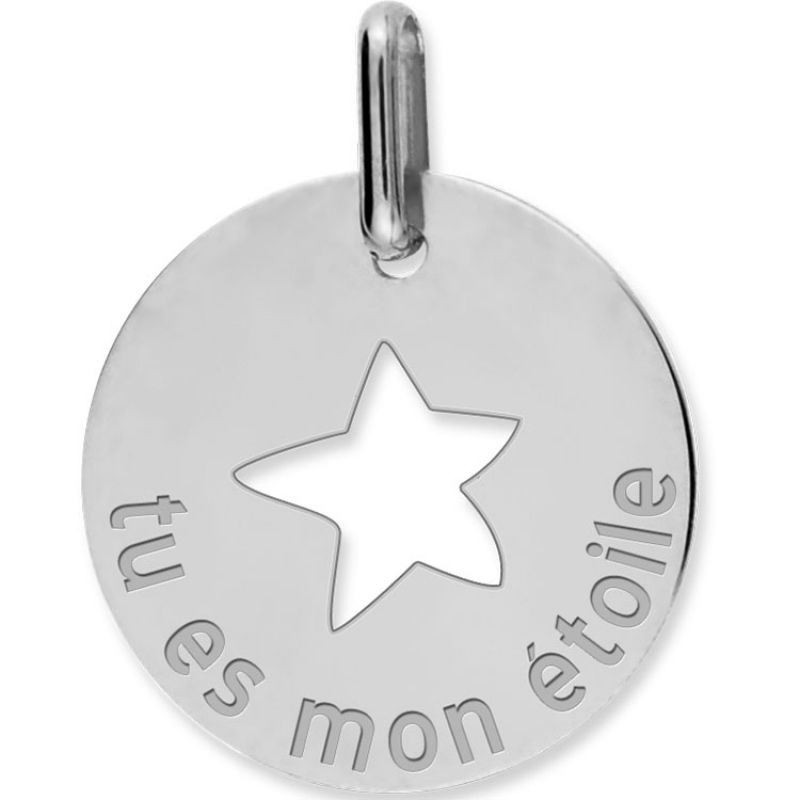 Médaille tu es mon étoile personnalisable (or blanc 750°) Lucas Lucor