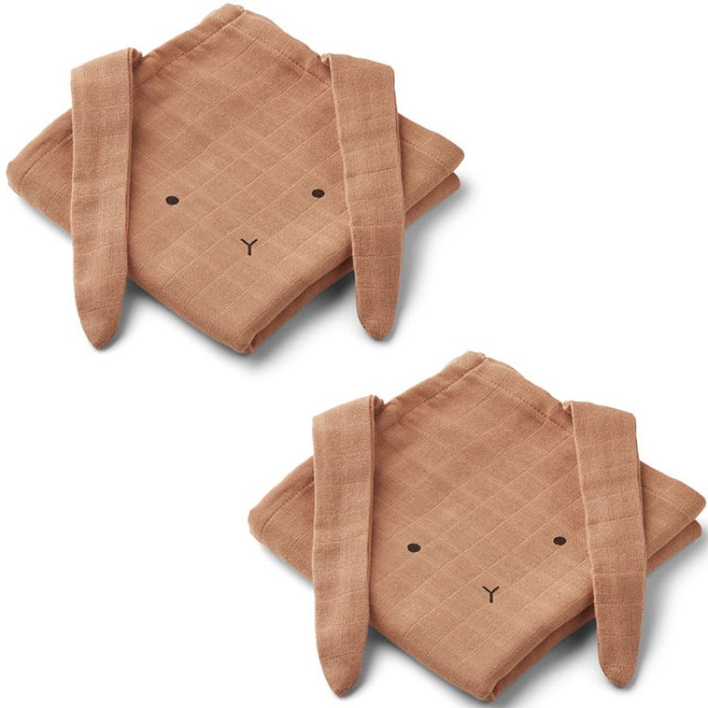 Lot de 2 langes en coton bio Hannah Rabbit Tuscany rose (70 x 70 cm) Liewood