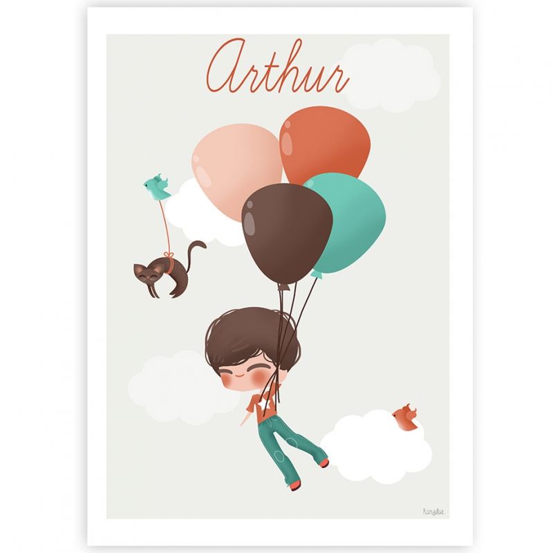 Affiche A4 Dans les nuages garçon (personnalisable) Kanzilue