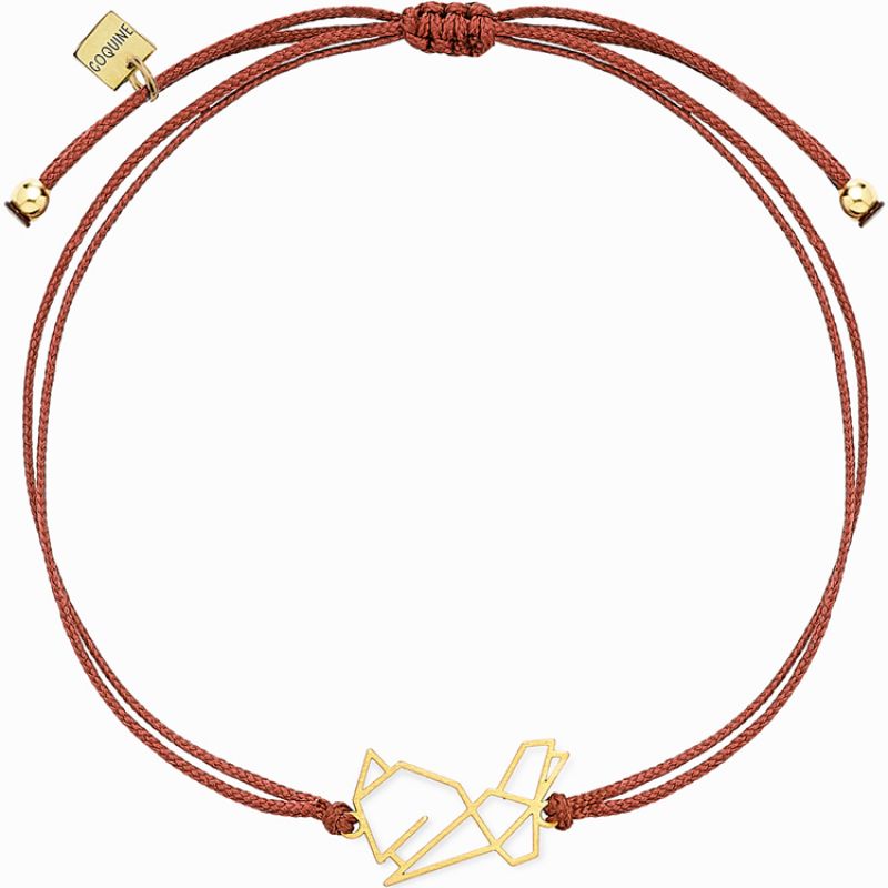 Bracelet sur cordon bordeaux lapin Origami (vermeil doré) Coquine