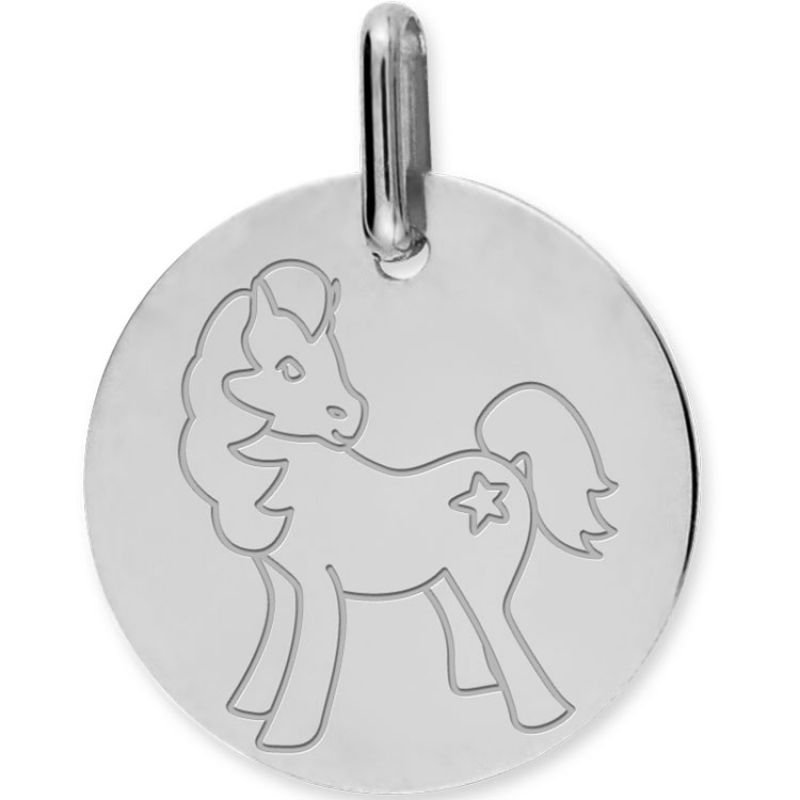 Médaille cheval personnalisable (or blanc 375°) Lucas Lucor