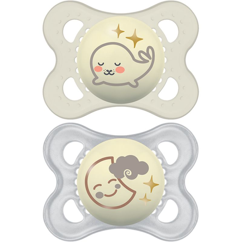 Lot de 2 sucettes anatomiques Nuit mixte en silicone (2-6 mois) MAM