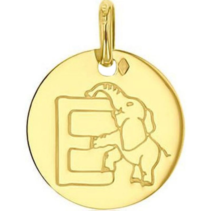 Médaille E comme éléphant personnalisable (or jaune 750°) Maison Augis
