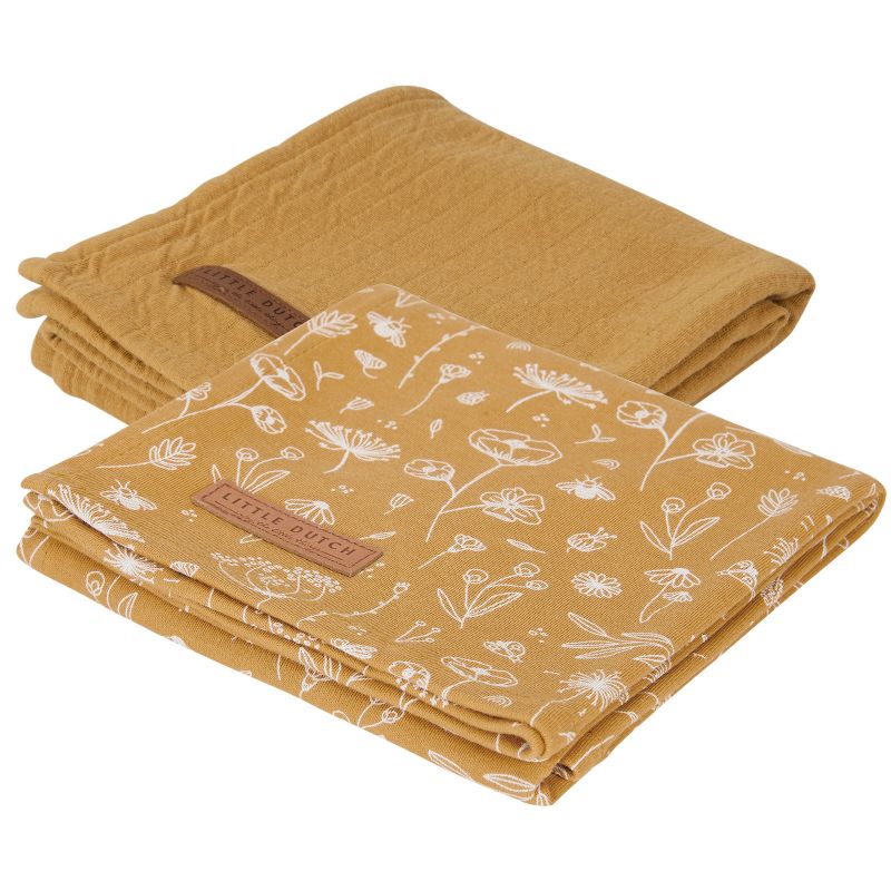 Lot de 2 langes en coton Wild Flowers ocre (70 x 70 cm) Little Dutch