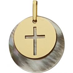 Médaille Croix ajourée et nacre (or jaune 375°)