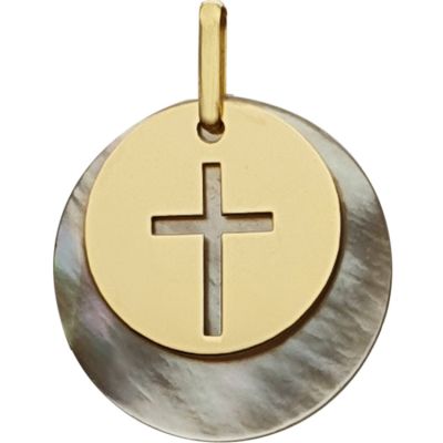 Médaille Croix ajourée et nacre (or jaune 375°)  par Lucas Lucor