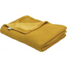 Couverture en tricot et flanelle Moutarde (75 x 100 cm) - Trois Kilos Sept