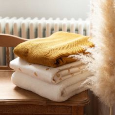 Couverture en tricot et flanelle Moutarde (75 x 100 cm)