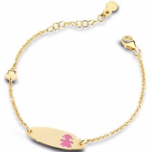 Bracelet sur chaîne Primegioie fille ovale allongé émail rose avec étoile (or jaune 375°)  par leBebé
