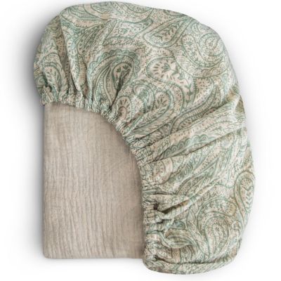 drap housse en mousseline de coton green paisley (120 x 60 cm)