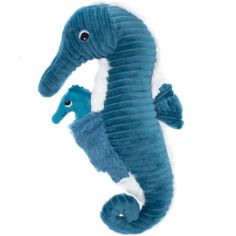Peluche Les Ptipotos Papadou et bébé hippocampe bleu (34 cm)