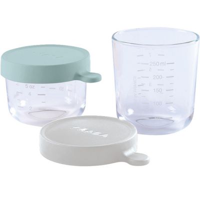 Lot de 2 pots de conservation en verre Portion vert d'eau (150 ml et 250 ml)  par Béaba