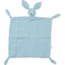 Doudou plat attache sucette Bunny bleu gris breeze (40 cm)  par Bemini
