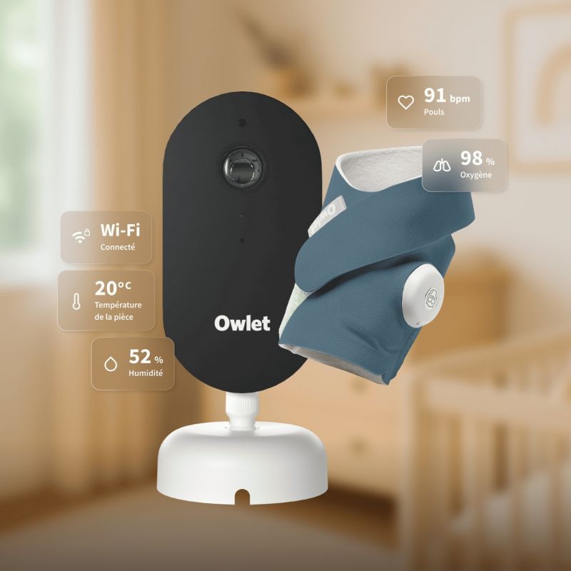 Pack chaussette connectée Dream Sock Bedtime Blue + Dream Sight Cam (0-18 mois) Owlet Ambiance 2
