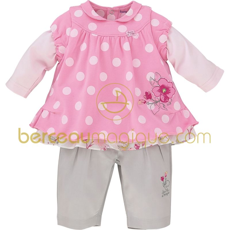 Ensemble tunique effet 2 pièces et pantalon Aquarelle rose (3 mois au 24 mois) Sucre d'orge