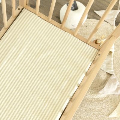 Drap housse en percale de coton Rayé Tilleul (50 x 83 cm)