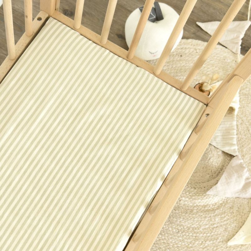 Drap housse en percale de coton Rayé Tilleul (50 x 83 cm) Kadolis Ambiance 2