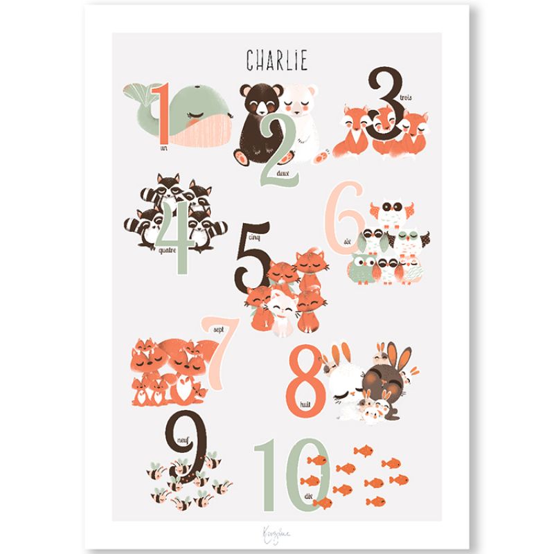 Affiche A4 Compter jusqu'à 10 (personnalisable) Kanzilue