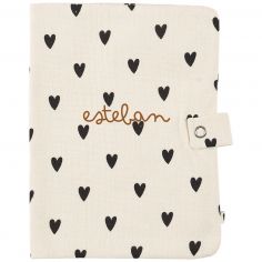 Protège carnet de santé Gaze Coeurs Ecru (personnalisable) - Atelier Wagram