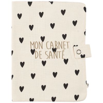 Protège carnet de santé Gaze Coeurs Ecru (personnalisable)