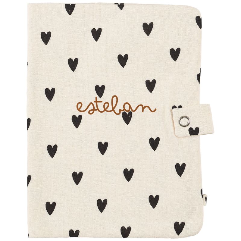 Protège carnet de santé Gaze Coeurs Ecru (personnalisable) Atelier Wagram Produit 1