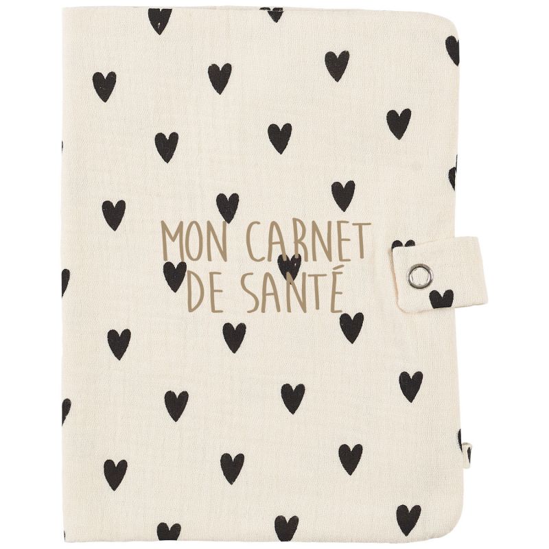 Protège carnet de santé Gaze Coeurs Ecru (personnalisable) Atelier Wagram Produit 2