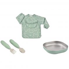 Coffret cadeau set repas couverts et bavoir Vert Sauge - Béaba