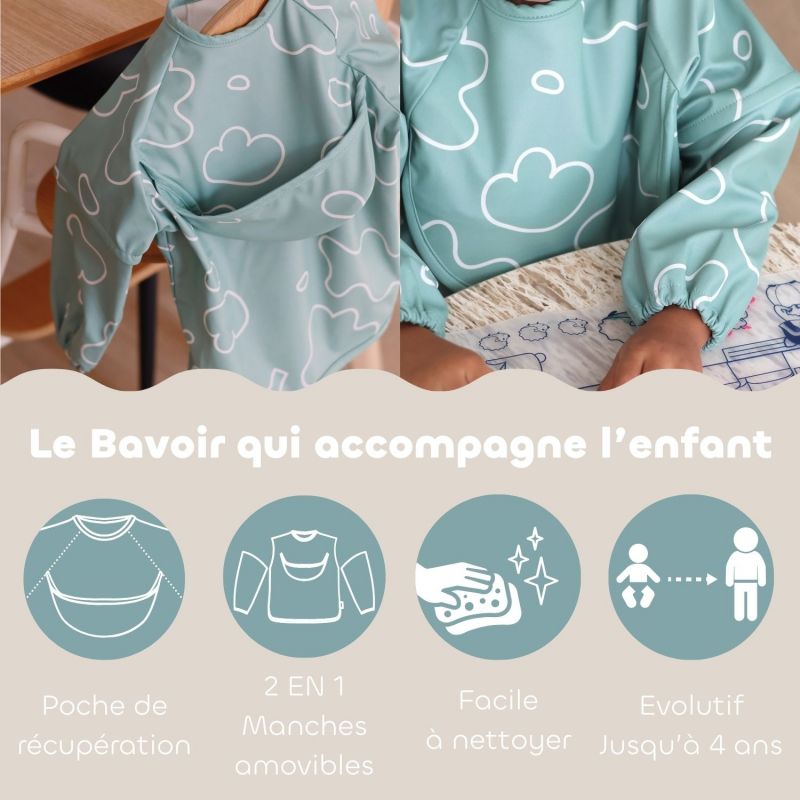 Coffret cadeau set repas couverts et bavoir Vert Sauge Béaba Ambiance 6