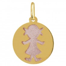 Médaille Petit trésor Fille ajourée (or jaune 750° et acier rose)  par Maison Augis