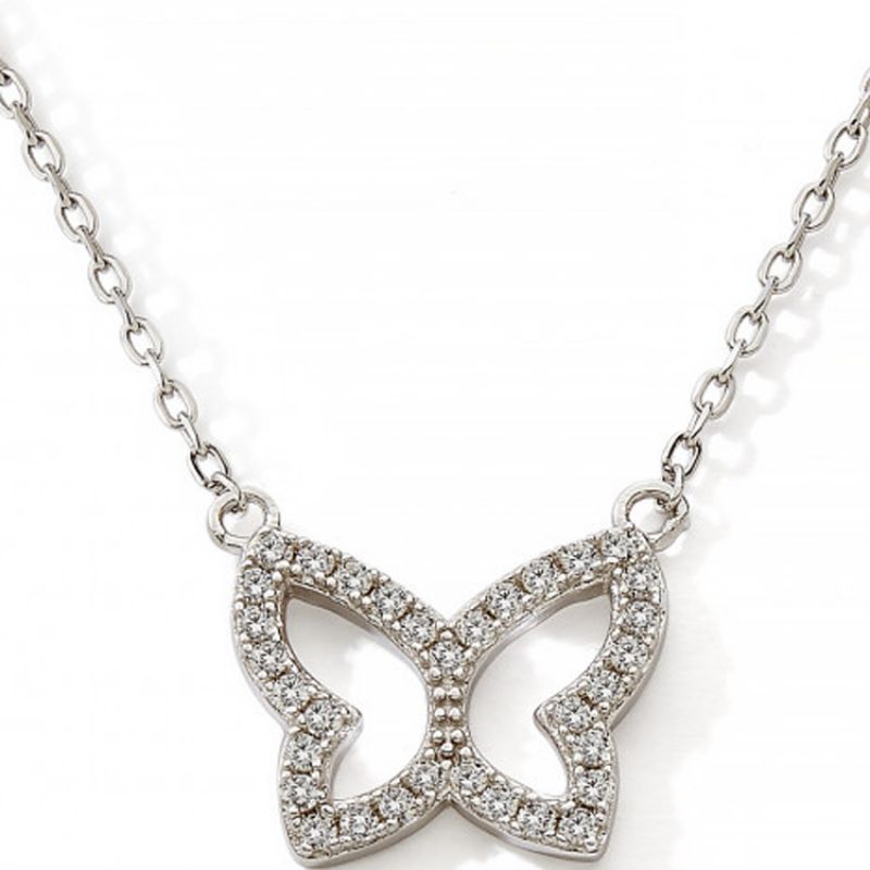 Collier Papillon zirconium 42 + 3 cm (argent) Baby bijoux