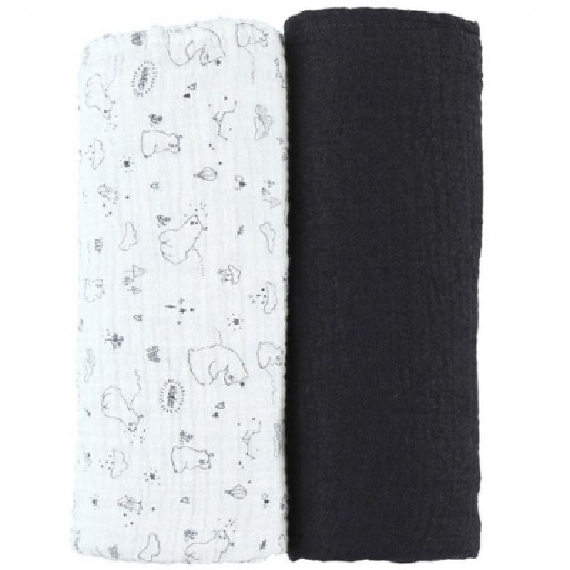 Lot de 2 maxi langes ours Timeless (100 x 100 cm) Noukie's