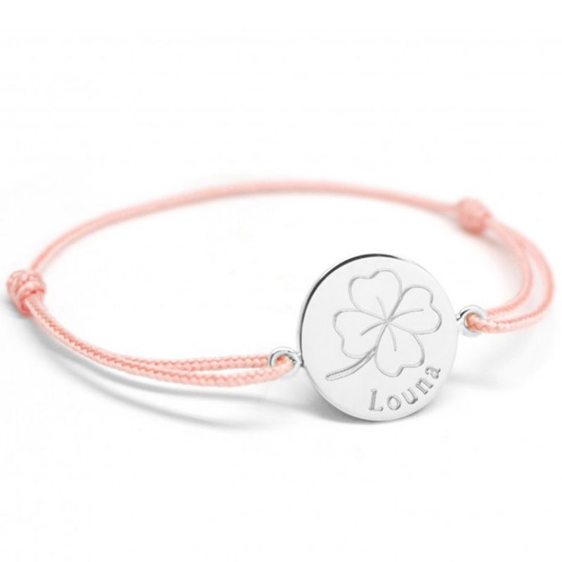 Bracelet cordon Trèfle personnalisable (argent 925°) Petits trésors