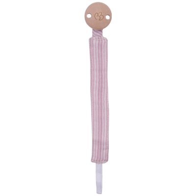 Attache-sucette en gaze de coton rayé vieux rose BB & Co