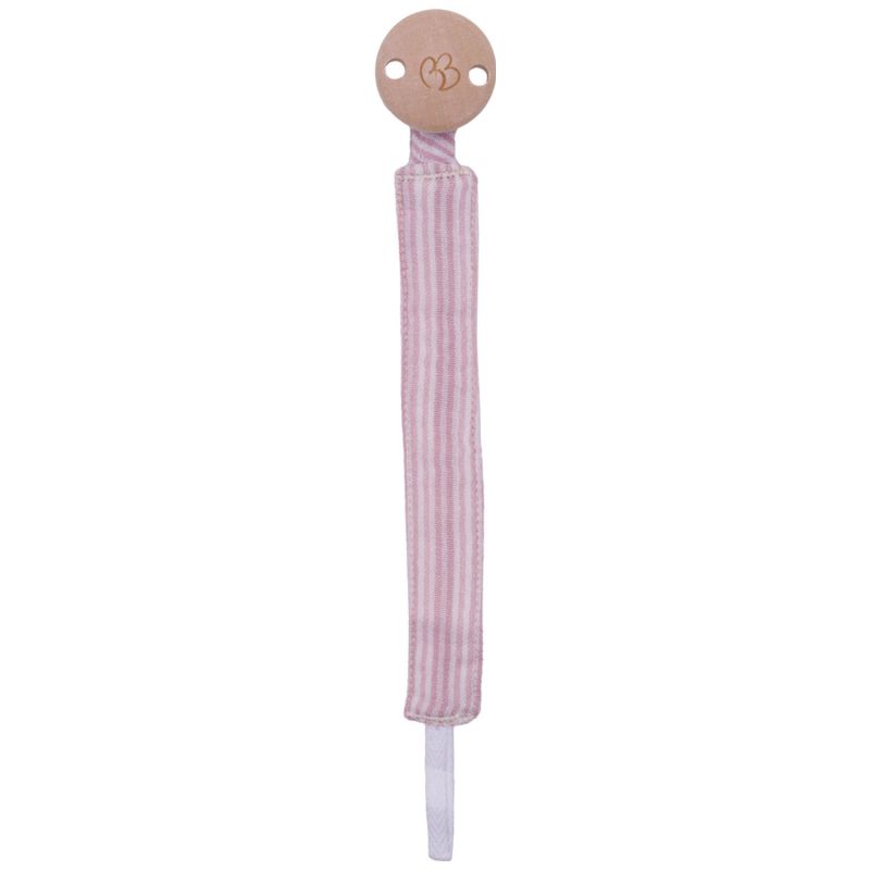 Attache-sucette en gaze de coton rayé vieux rose BB & Co Produit 1
