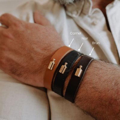 Bracelet en cuir Mon Petit Poids Noir (plaqué or jaune)