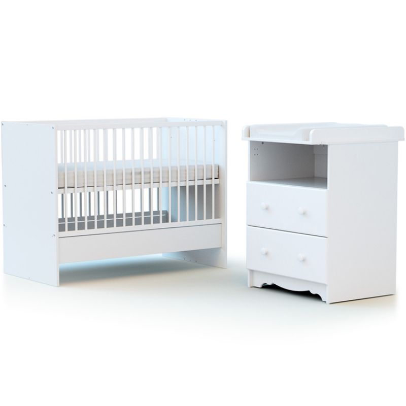Pack duo lit bébé évolutif et commode à langer en bois de hêtre  Marelle blanc AT4