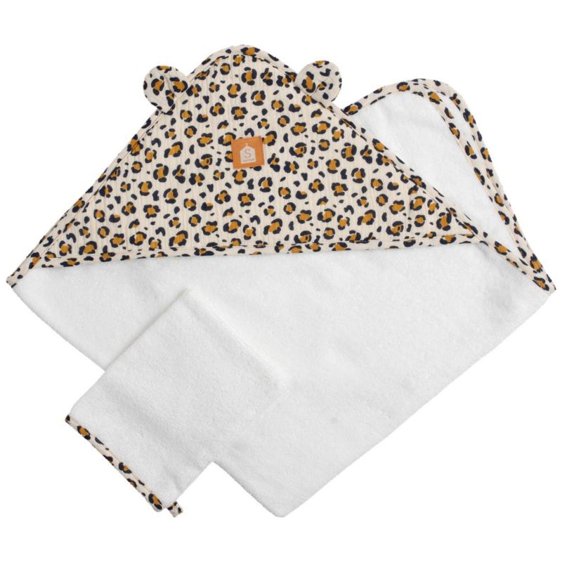 Cape de bain + gant de toilette Léopard Sauthon Produit 1