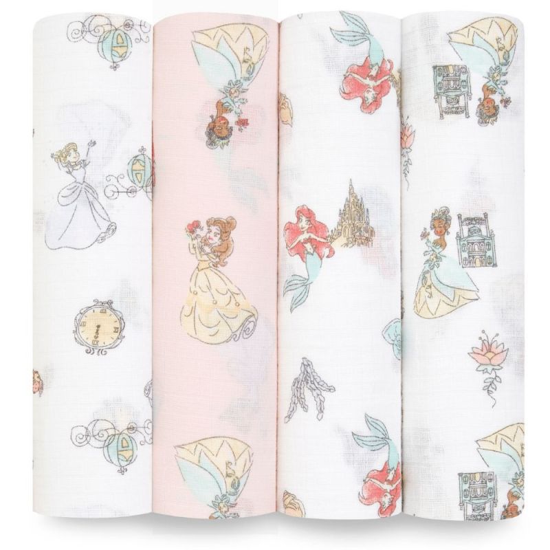 Lot de 4 maxi langes en coton Disney Princess (112 x 112 cm) aden + anais