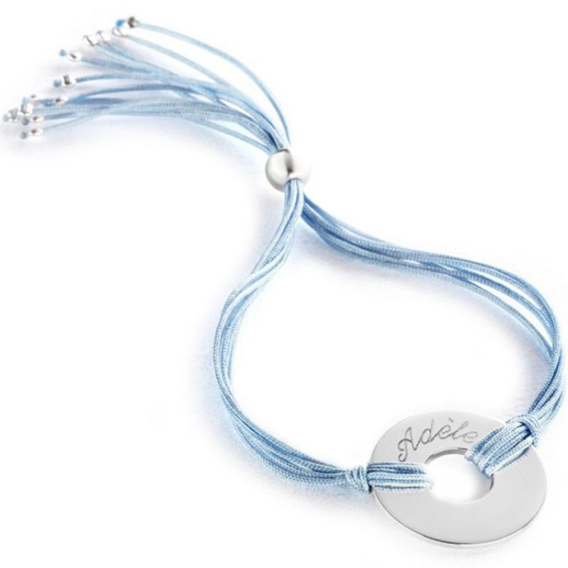 Bracelet cordon de soie Rainbow jeton (argent 925°) Petits trésors