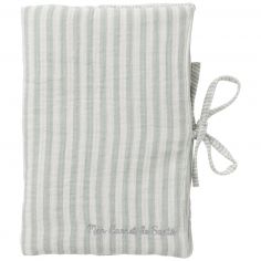 Protège-carnet de santé gaze de coton rayé vert de gris - BB & Co