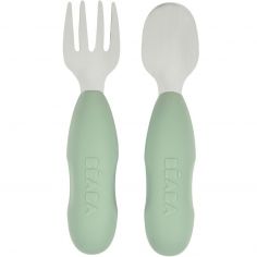 Lot de 2 pré-couverts en inox vert sauge - Béaba
