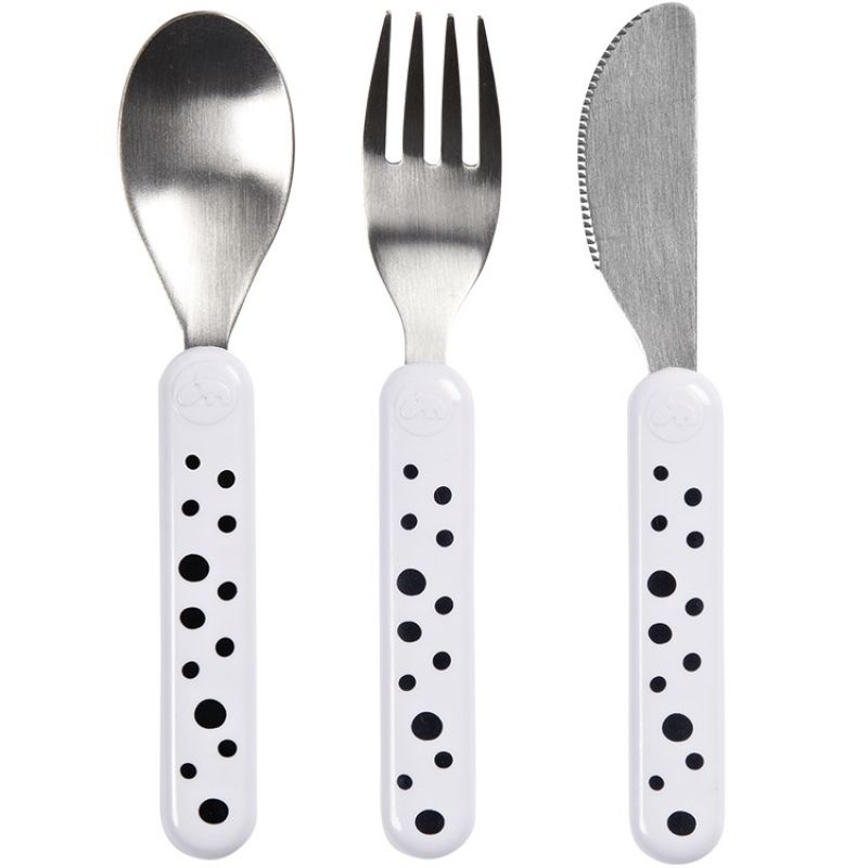 Set de 3 couverts Happy Dots noir et blanc Done by Deer