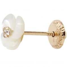 Boucles d'oreilles Fleur blanche nacrée (or jaune 375°)