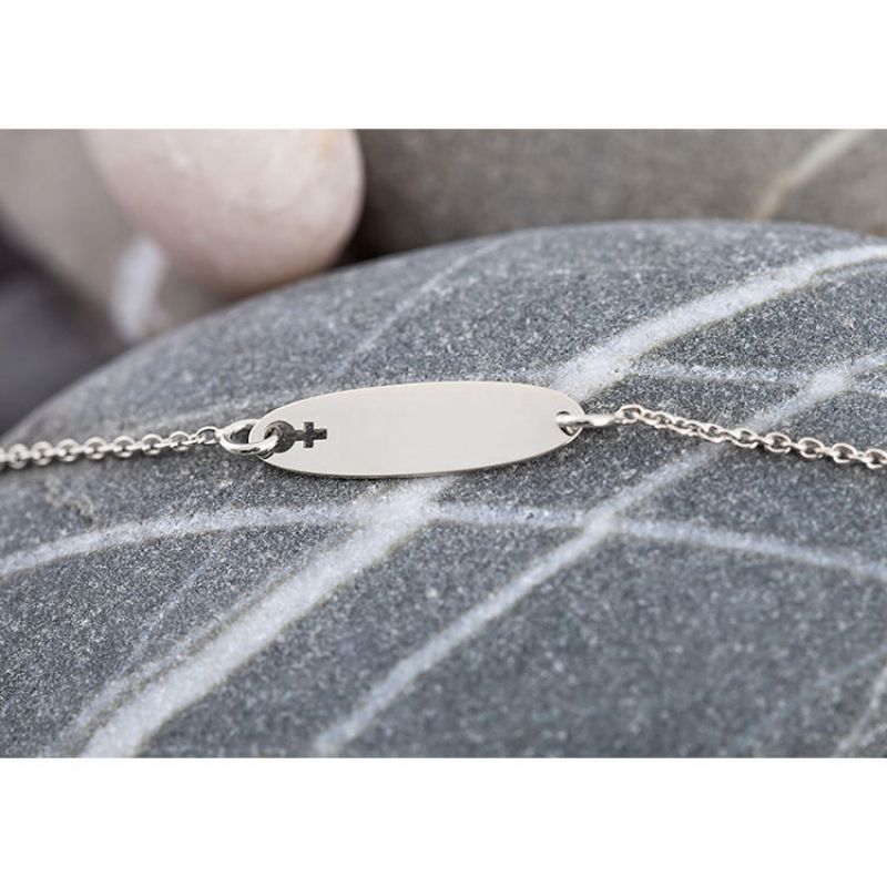 Gourmette Eve symbole fille plaque ovale (or blanc 750°) Je t'Ador