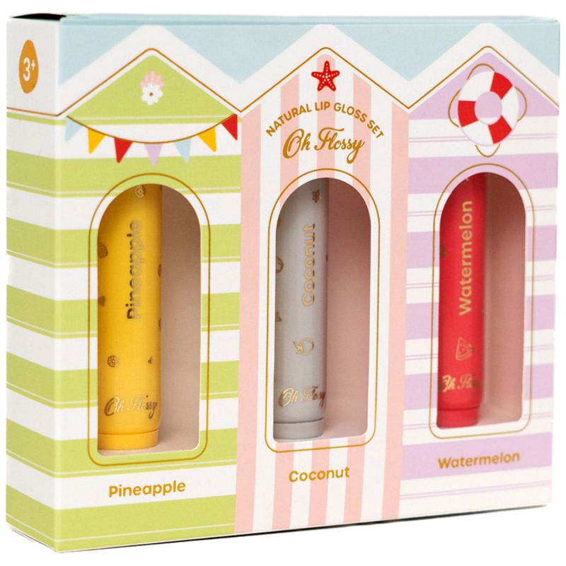 Coffret de 3 Lipgloss parfumés Beach Club (ananas, coco et pastèque) Oh Flossy Packaging 6