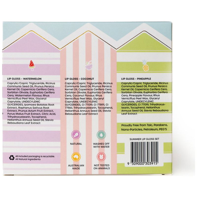 Coffret de 3 Lipgloss parfumés Beach Club (ananas, coco et pastèque) Oh Flossy Packaging 7