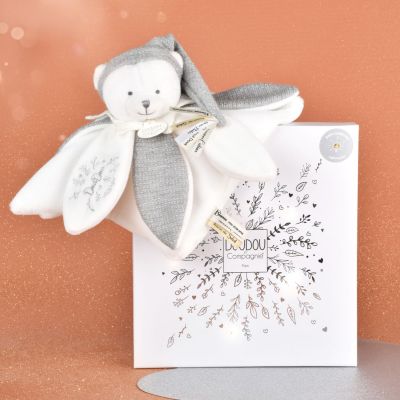 Doudou plat pétales Ours Argent (25 cm)