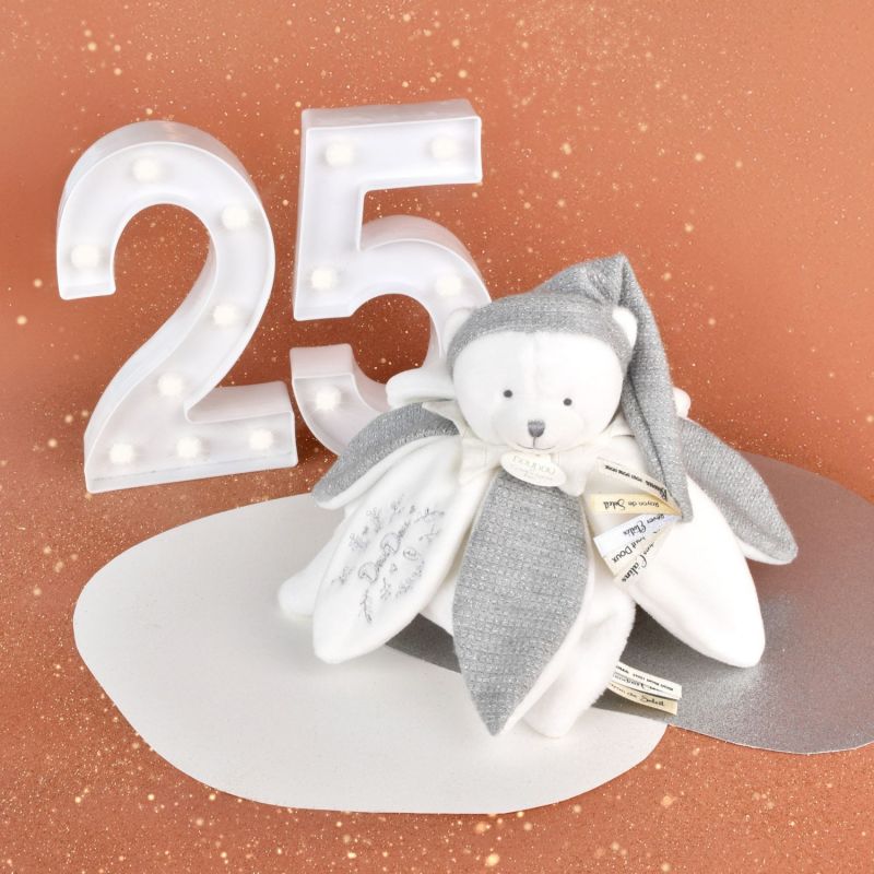 Doudou plat pétales Ours Argent (25 cm) Doudou et Compagnie Produit 5