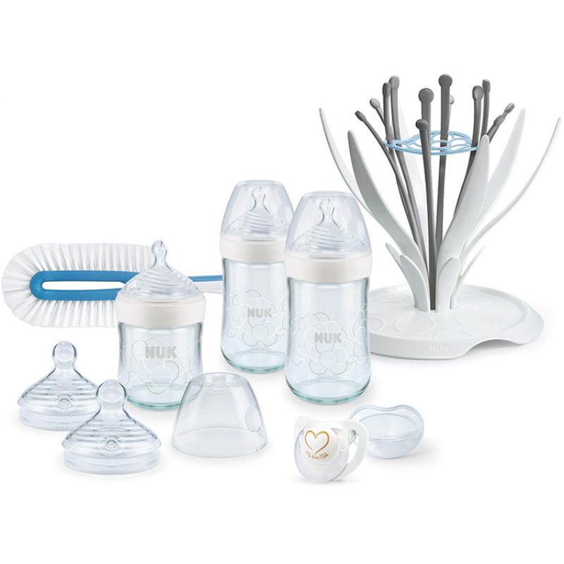 Coffret biberons en verre Nature Sense et égoutte biberon (150 et 240 ml) NUK