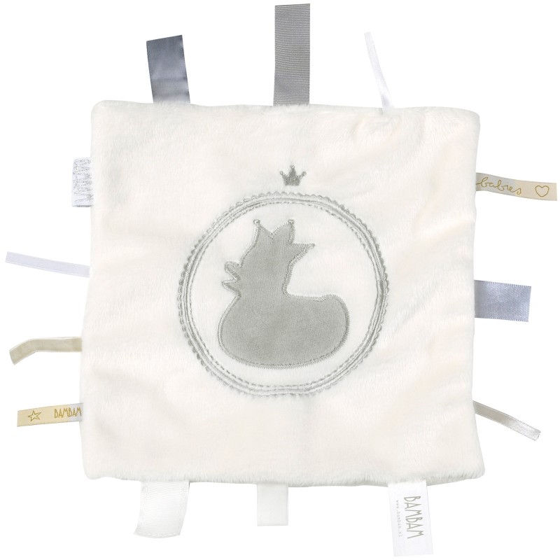 Doudou étiquettes canard blanc et gris BAMBAM